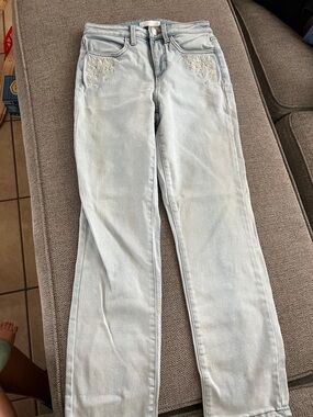 LC Lauren Conrad Light Blue Straight-Leg Jeans with Front Embroidery